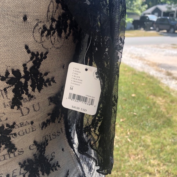 NWT Free People Black Shirt Lace Layered in Luxe Tee T-shirt T M Medium - Picture 8 of 8